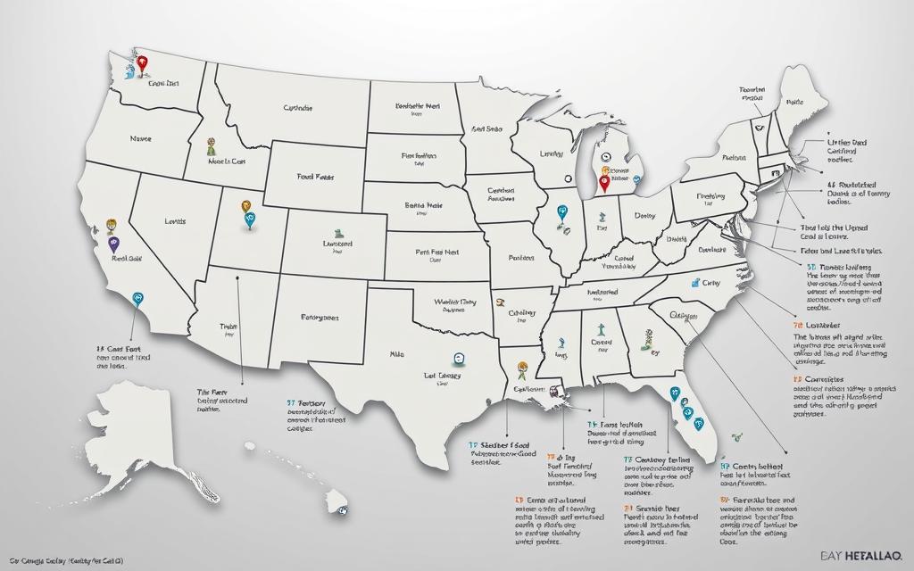 A Detailed Map Of The United States, Showcasing The Intricate Landscape Of State Laws And Local Regulations Surrounding Late Fees. The Map Is Rendered In A Muted, Authoritative Color Palette, With Clear State Boundaries And City Markers. The Foreground Features An Array Of Icons And Symbols Representing Different Late Fee Policies, Such As Maximum Percentages, Grace Periods, And Fee Structures. The Middle Ground Highlights Key Legal Annotations, Providing Concise Summaries Of The Unique Late Fee Regulations In Each State. The Background Maintains A Sense Of Depth And Scale, Conveying The Comprehensive Nature Of This Data Visualization. The Overall Mood Is One Of Informative Clarity, Guiding The Viewer Through The Complex Tapestry Of Late Fee Legislation Across The Nation.